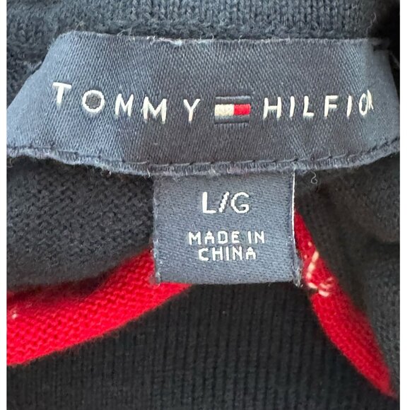 Tommy Hilfiger Argyle Turtleneck Sweater Blue Red Classic Knit Women's SZ L/G - Picture 3 of 8